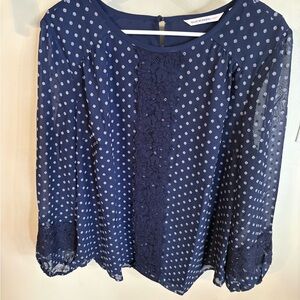 Navy Blue Polka Dot Women's Peasant Top